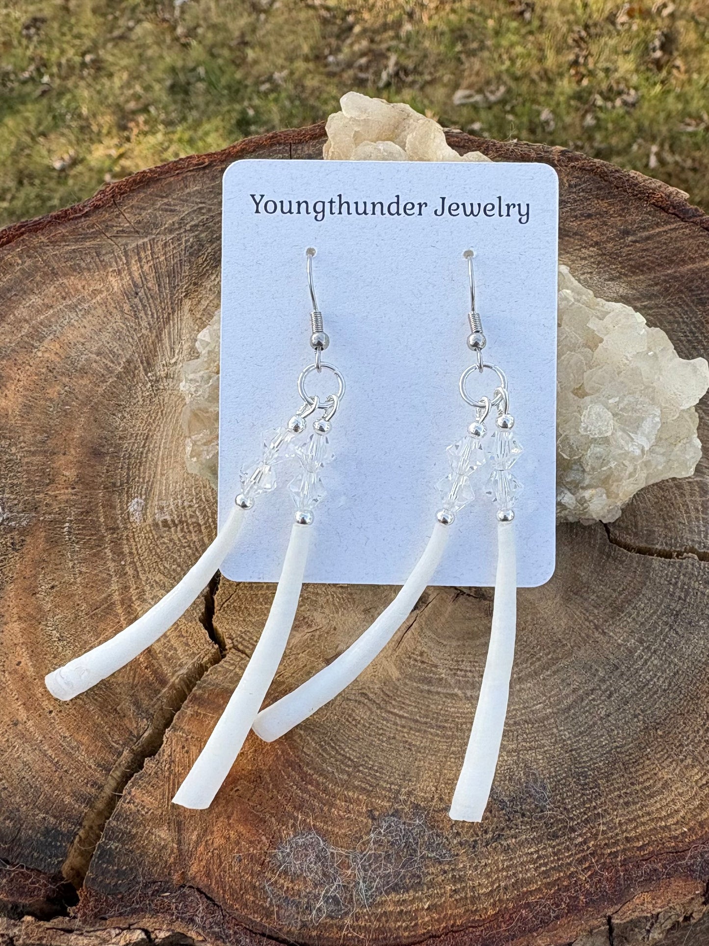 Dentalium Earrings with Crystals