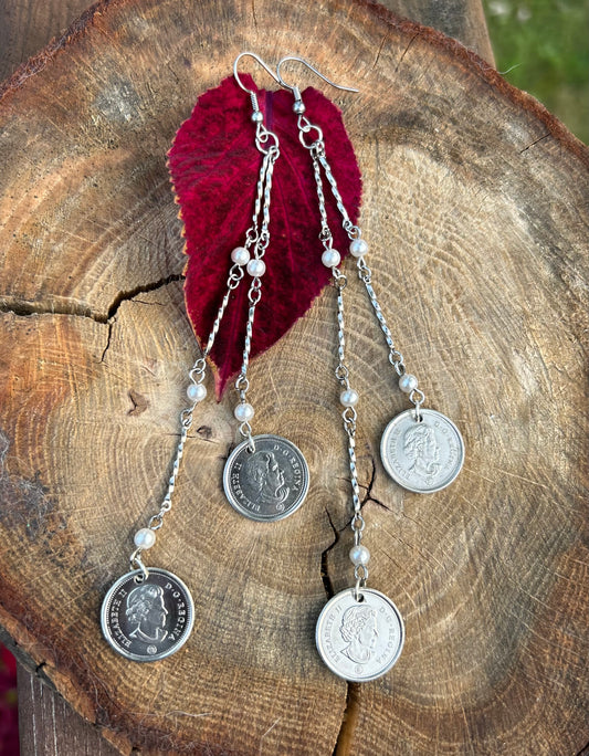 Canadian Dime earrings (2 strands with pearls)