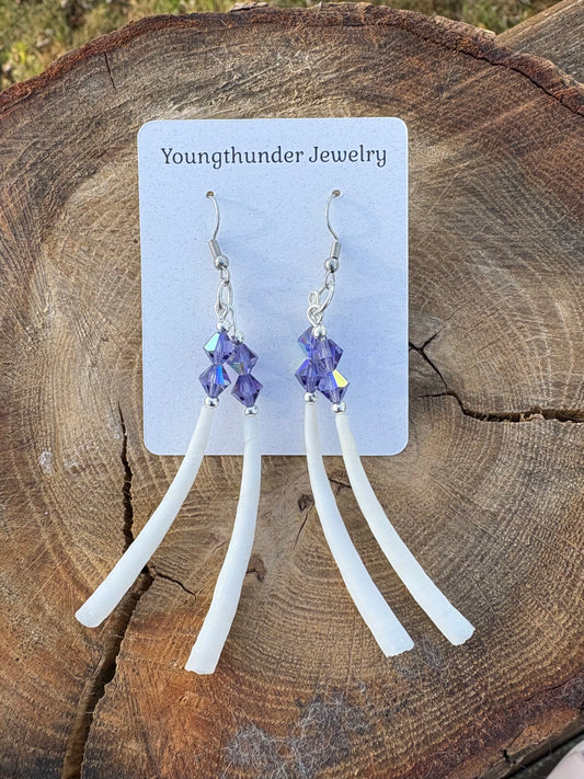 Dentalium Earrings with Crystals